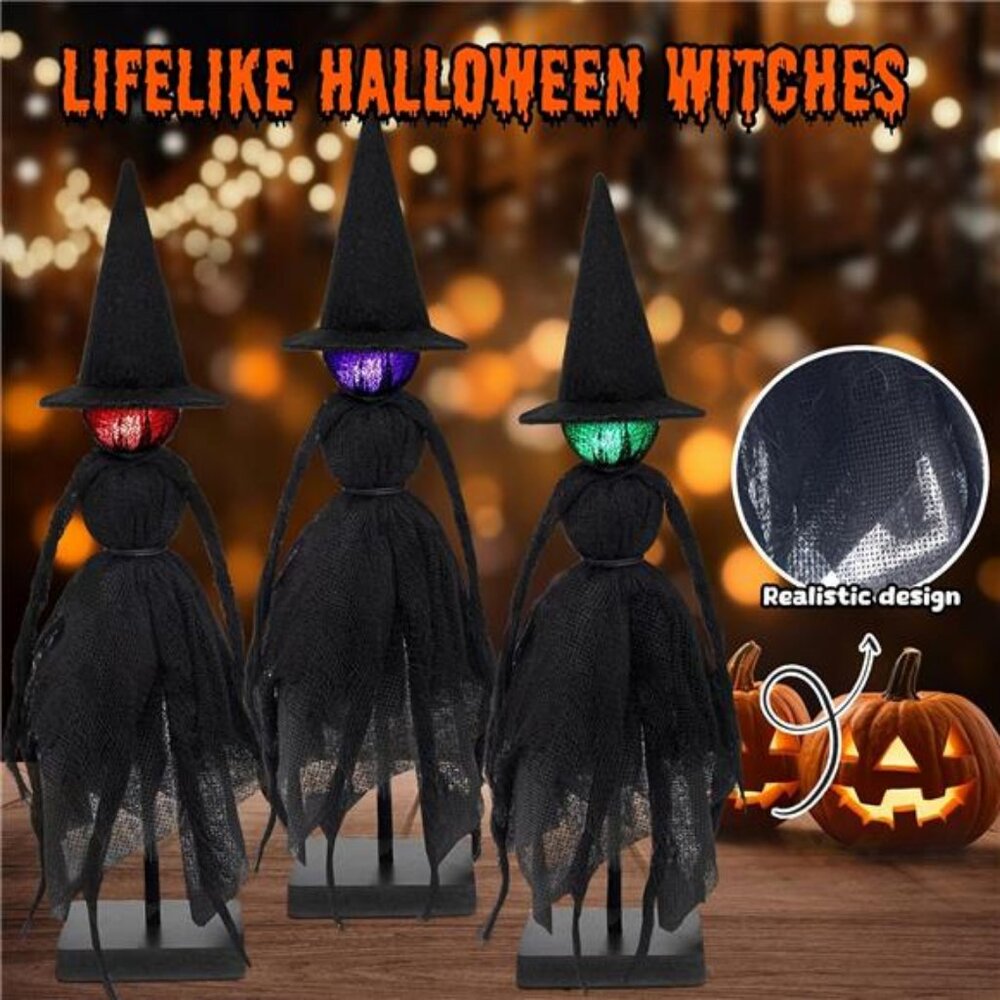 Halloween Decorations Indoor, Set of 3 Primitive Witch with Hats, Spooky - Picture 5 of 8